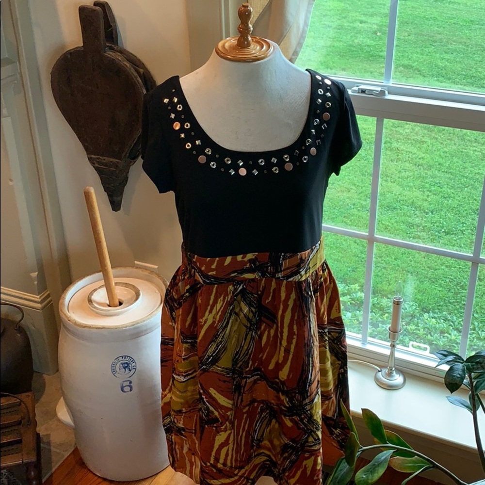Tiana B Mixed Media Dress Petite Large Blk/Print
